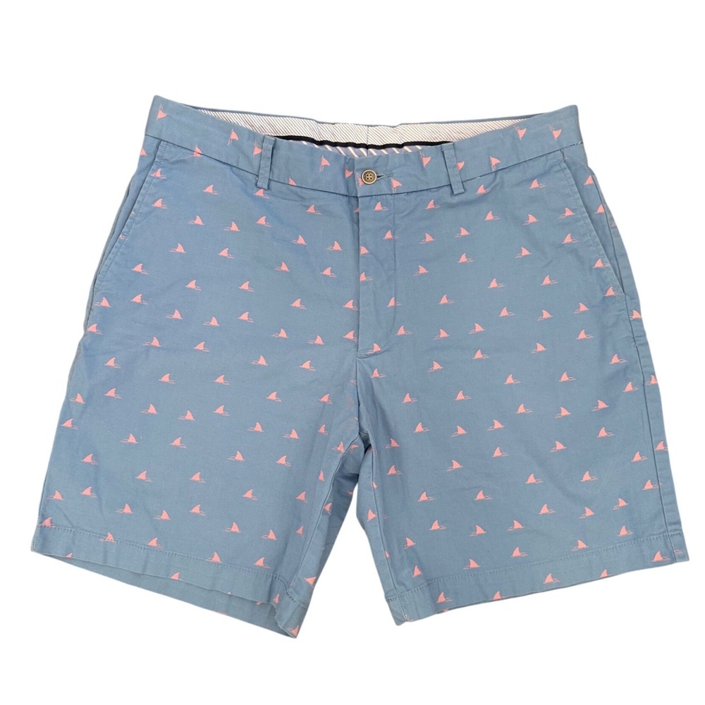 Peter Millar Mens Blue Pink Shark Fin Cotton Stretch Chino Shorts 34 MS19B06